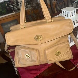 Coach Tan Leather Handbag with Gold Accents
